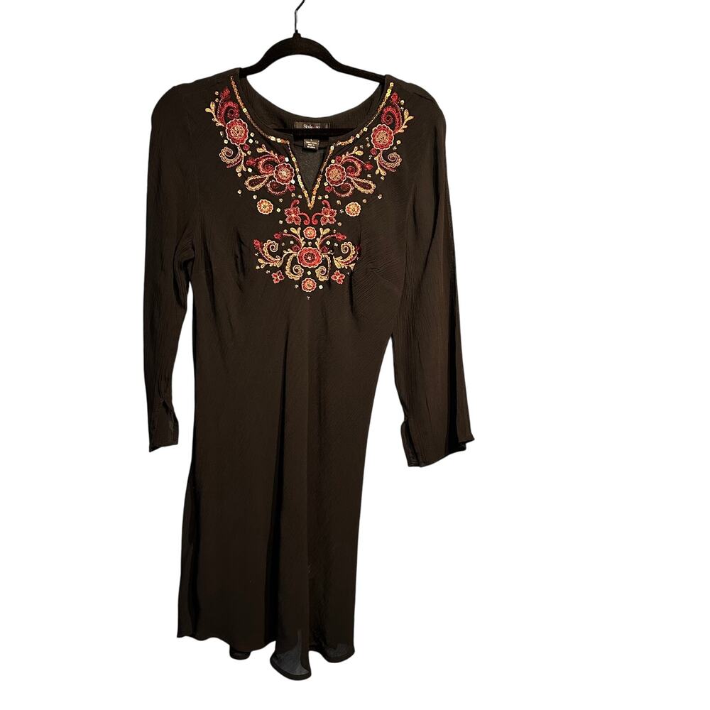 Style & co. Sheer Dress Large Embroidered Sequined Tunic Coverup Boho Whimsygoth